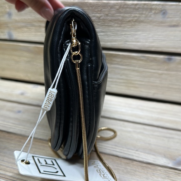 Urban Expressions Black Fleur Vegan Crossbody Purse with Gold Tone Chain - Picture 6 of 14